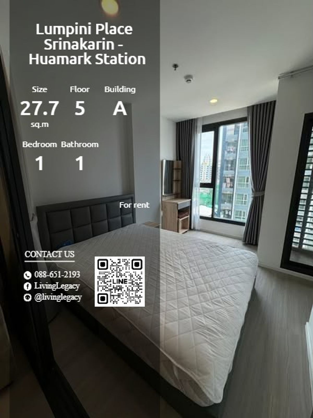 ให้เช่าคอนโดพัฒนาการ ศรีนครินทร์ : T2V4T9 ให้เช่าคอนโด Lumpini Place Srinakarin - Huamark Station 27.7 ตร.ม. ชั้น 5 ตึก A line id : @livinglegacy
