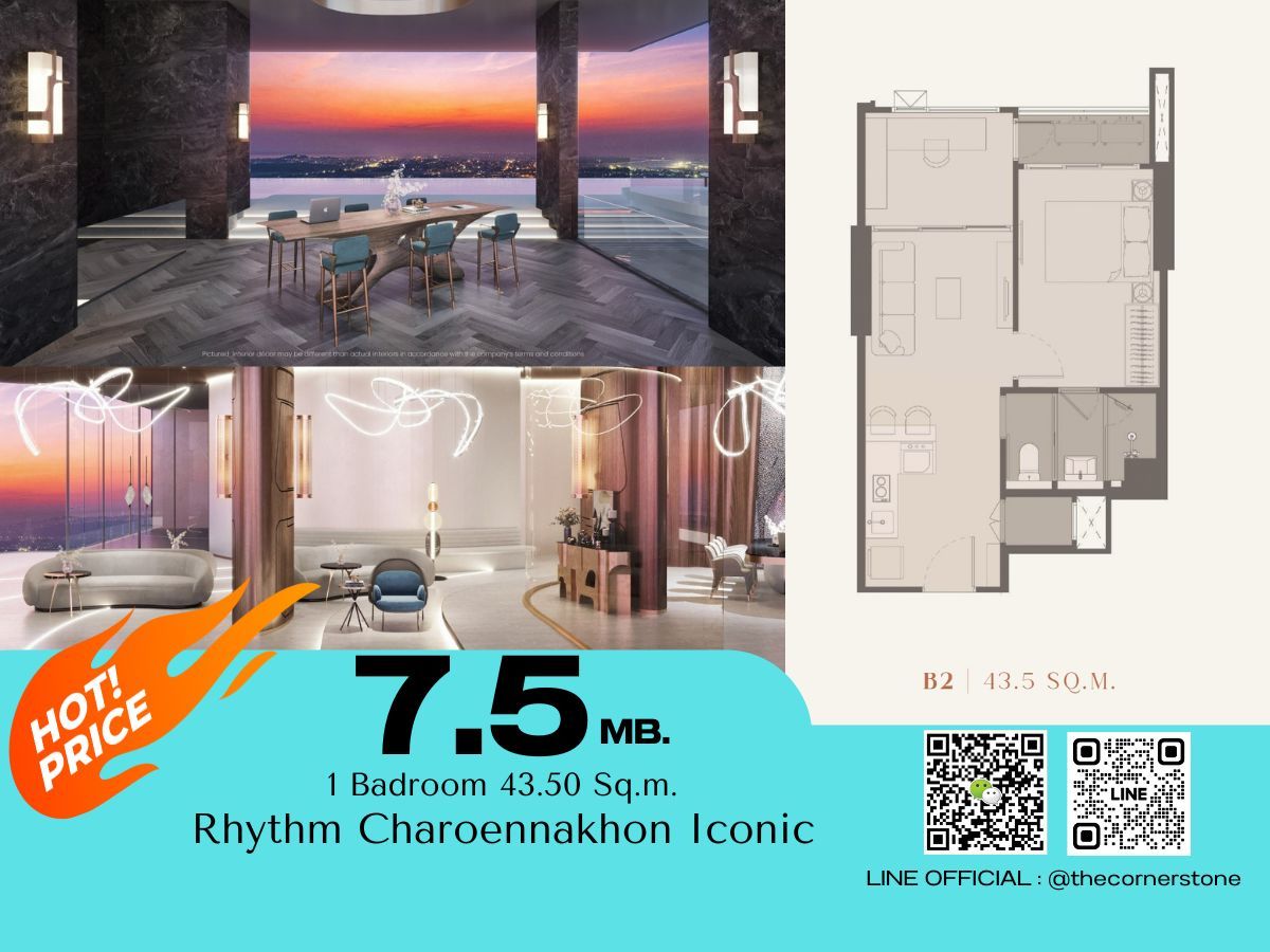 Sale DownCondoWongwianyai, Charoennakor : Down Payment for Sale ‼️  ✨ RHYTHM CHAROENNAKHON ICONIC ✨ 🔸 Foreign Quota 🔸  🔹 Unit: A12B117 🔹 📍 Prime riverside location, next to ICONSIAM