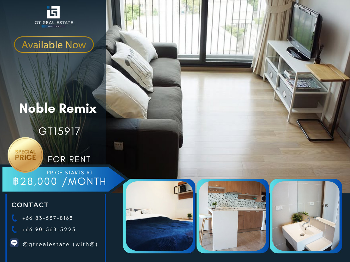 For RentCondoSukhumvit, Asoke, Thonglor : ✨ GT15917 | Noble Remix Condo, convenient travel, next to the BTS Skytrain, has a shuttle, beautiful room, fully furnished, ready to move in!