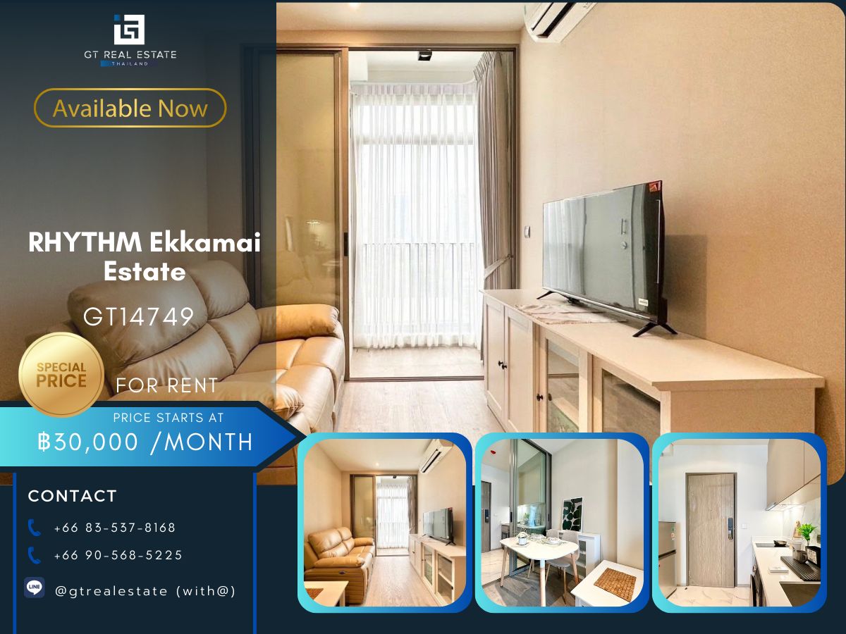 For RentCondoSukhumvit, Asoke, Thonglor : RHYTHM EKKAMAI ESTATE Condo is convenient to travel near the BTS train. There is a beautiful shuttle room, complete furniture ready !!