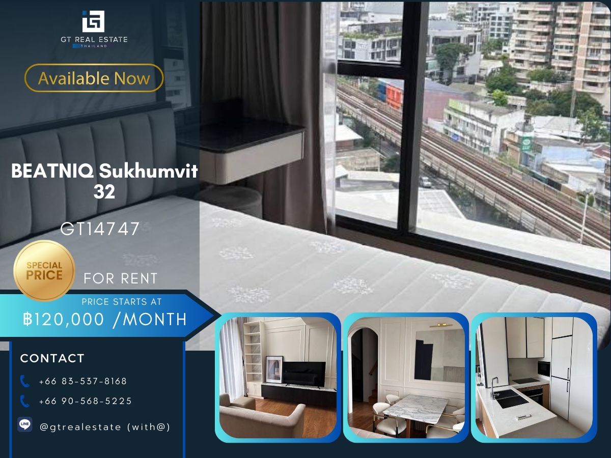 For RentCondoSukhumvit, Asoke, Thonglor : Beatniq Sukhumvit 32 condo, convenient to travel near the BTS train, have a full furniture shuttle. Ready to stay immediately