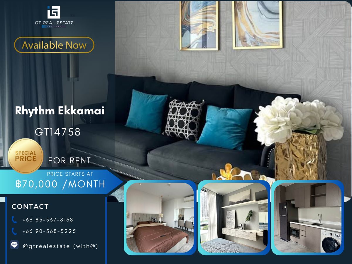 For RentCondoSukhumvit, Asoke, Thonglor : Rhythm Ekkamai Condo is convenient to travel near the BTS train. Ready to move in!