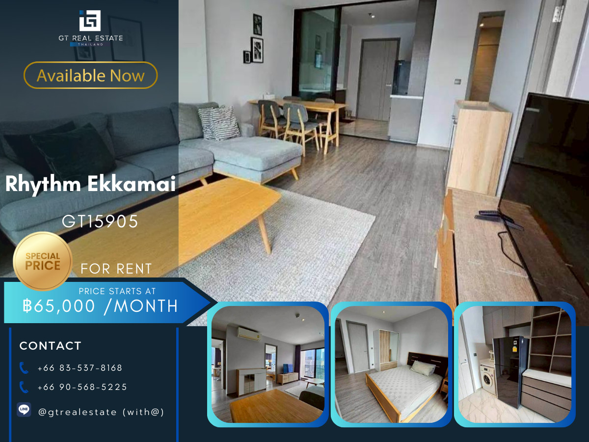 For RentCondoSukhumvit, Asoke, Thonglor : ✨ GT15905 | Condo Rhythm Ekkamai, convenient travel, near BTS, there is a shuttle, beautiful room, fully furnished. Ready to move in!