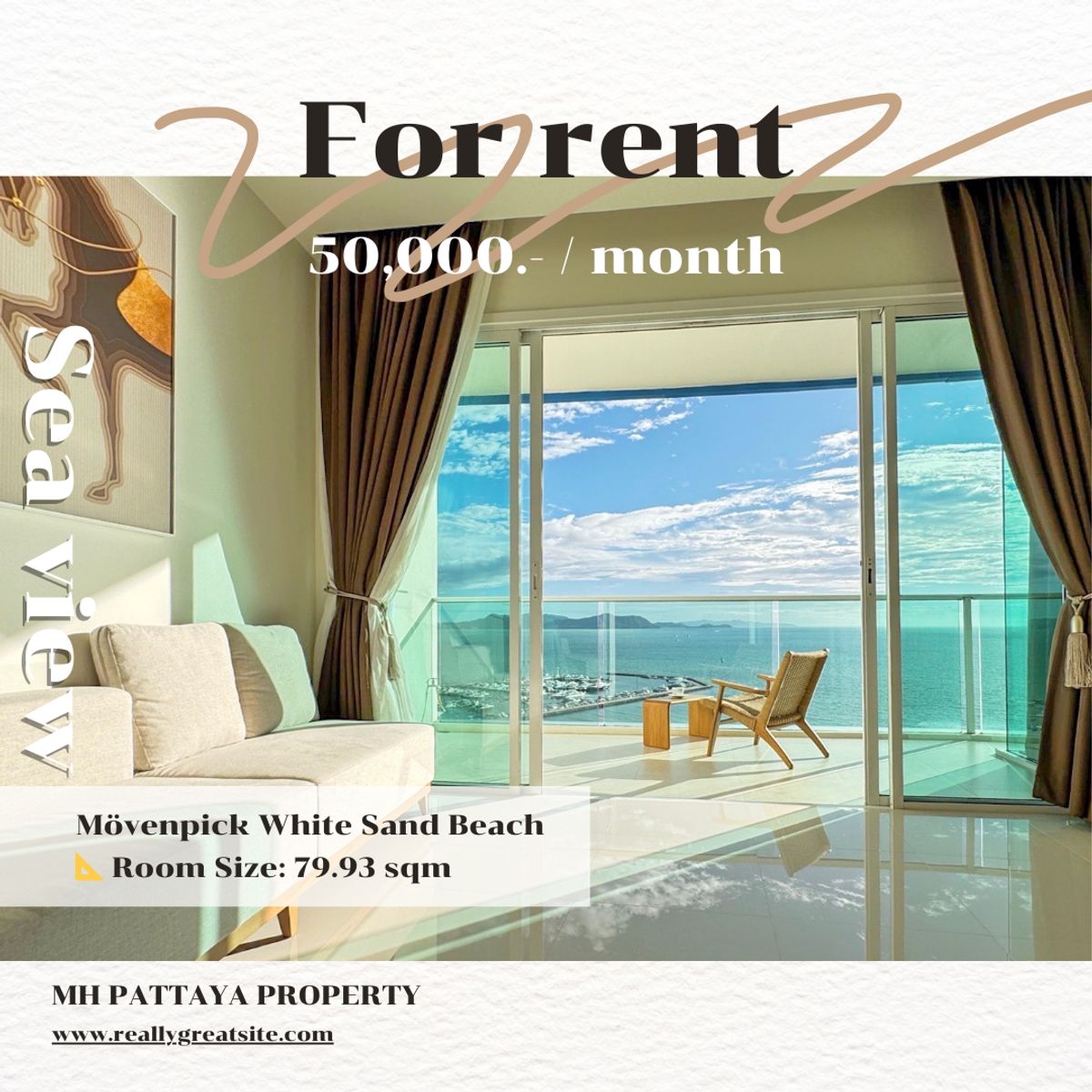 For RentCondoPattaya, Bangsaen, Chonburi : 🌊 Mövenpick White Sand Beach Condo for Rent - 1 Bedroom, 79.93 SQM, Sea View | 50,000 THB/Month