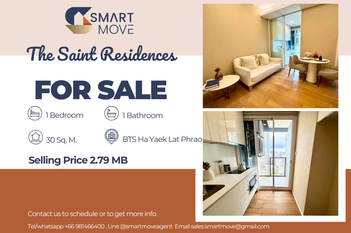 For SaleCondoLadprao, Central Ladprao : 🔥 For Sale !! South Facing, city view, high floor 21++, city view!! 🔥 Code C20250900061..........The Saint Residences, 1 bedroom, 1 bathroom, furnished, Special Deal!!📣📣
