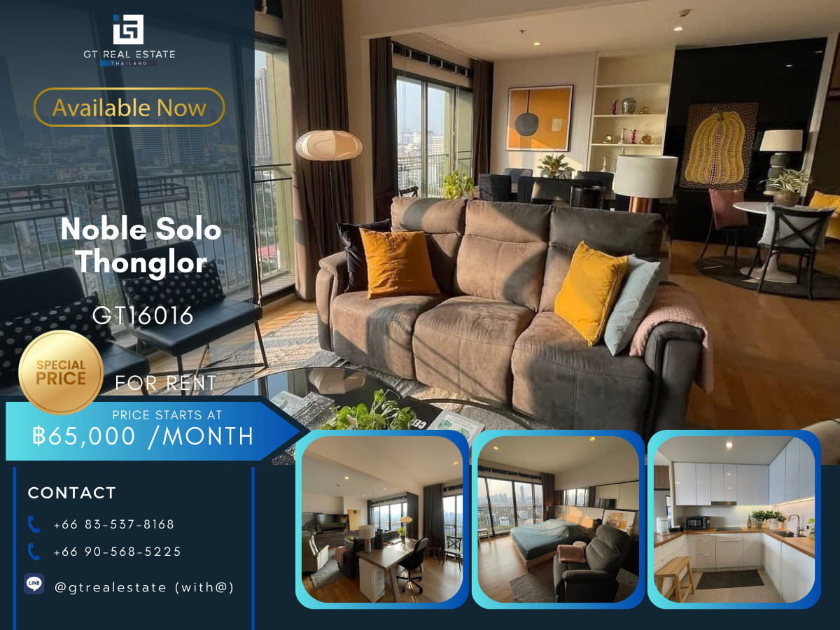 For RentCondoSukhumvit, Asoke, Thonglor : ✨ GT16016 | Condo Noble Solo, convenient travel, has a shuttle, big room, fully furnished. Ready to move in Hurry, the room goes very quickly!