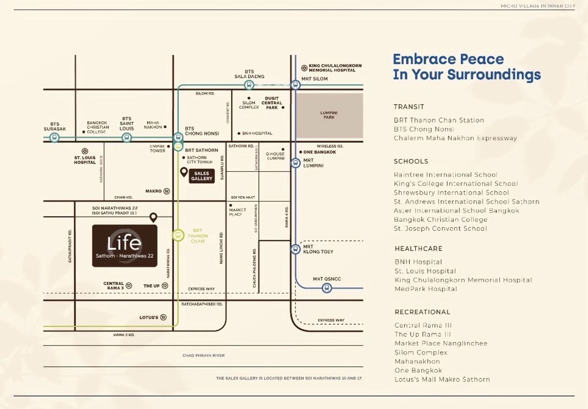 For SaleCondoSathorn, Narathiwat : Life Sathorn-Narathiwat 22 Low-Rise, 8 floors, Central Sathorn, Narathiwat, Rama 3, near BTS Chong Nonsi and BRT Chan Road