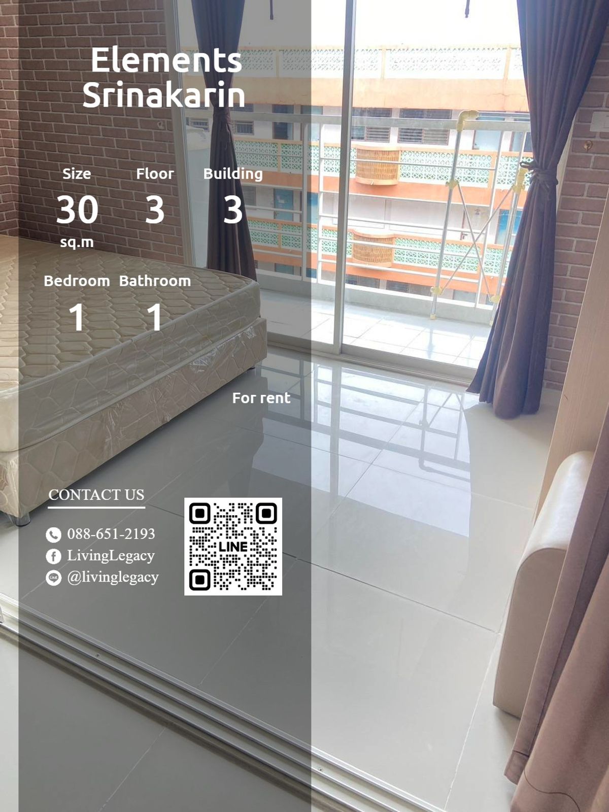 ให้เช่าคอนโดพัฒนาการ ศรีนครินทร์ : SL0NIC ให้เช่าคอนโด Elements Srinakarin 30 ตร.ม. ชั้น 3 ตึก 3 line id : @livinglegacy