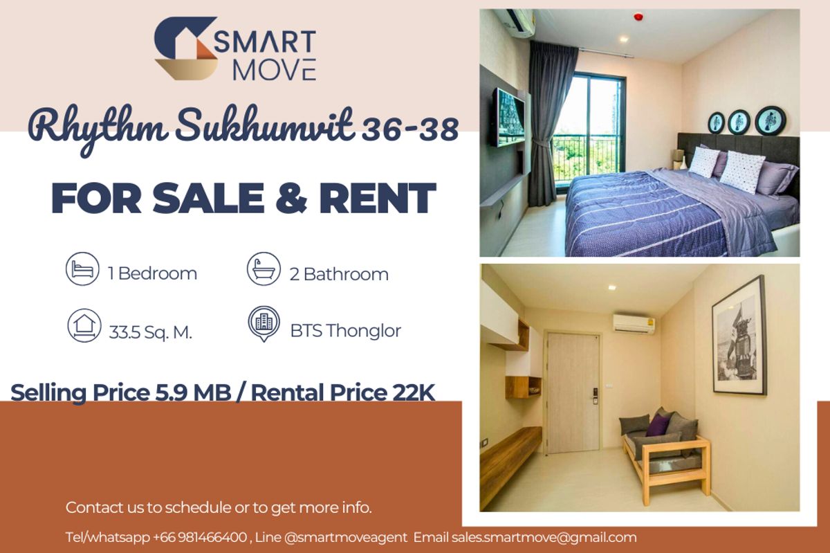 CondoSukhumvit, Asoke, Thonglor : 🔥 For Sale - Rent !! East Facing, Garden view, Closed kitchen!! 🔥 Code C20230203106..........Rhythm Sukhumvit 36-38, 1 bedroom, 1 bathroom, furnished, ready to move in, Special Deal!!📣📣