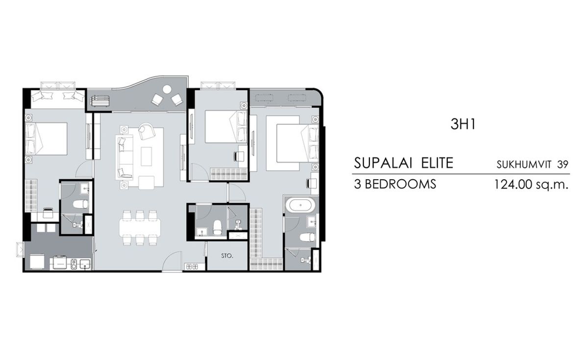 ขายคอนโดสุขุมวิท อโศก ทองหล่อ : 🔥 ขาย Supalai Elite Sukhumvit 39, 3 ห้องนอน 124 ตร.ม.