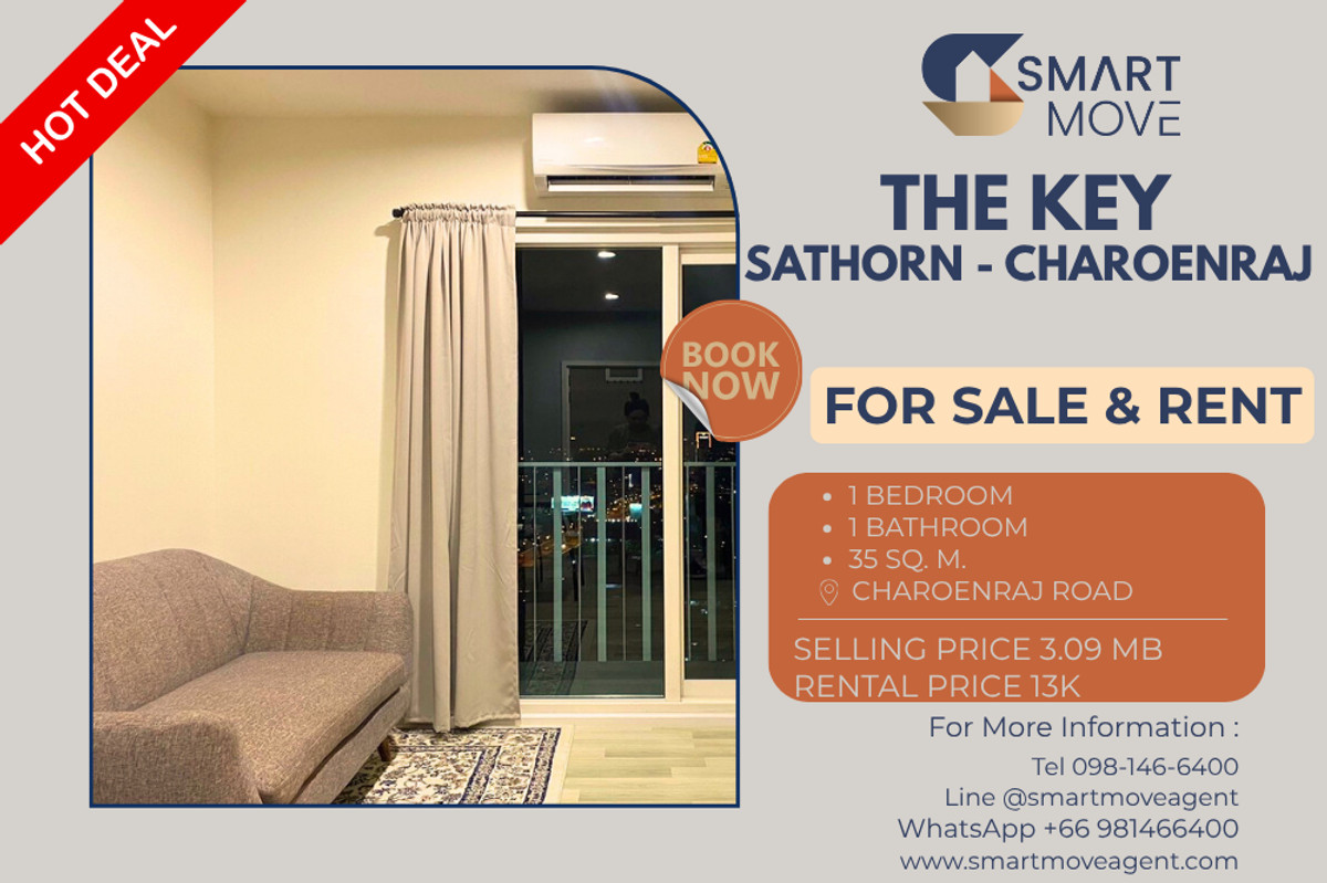 For SaleCondoSathorn, Narathiwat : 🔥 For Sale - Rent !! high floor 26++, minimalist style!!🔥 Code C20221201854..........The Key Sathorn - Charoenraj, 1 bedroom, 1 bathroom, furnished, ready to move in, Special Deal!!📣📣