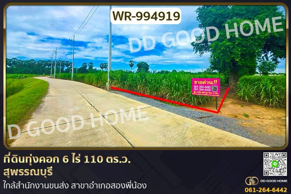 ขายที่ดินสุพรรณบุรี : WR-994919 ที่ดินทุ่งคอก 6 ไร่ 110 ตร.ว. สุพรรณบุรี ใกล้สำนักงานขนส่ง สาขาอำเภอสองพี่น้อง