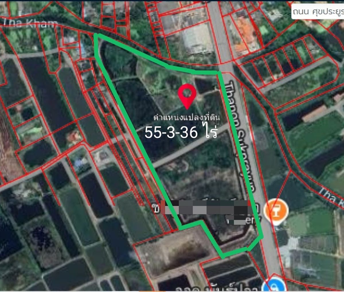 ขายที่ดินฉะเชิงเทรา : ขายที่ดินฉะเชิงเทรา อำเภอบ้านโพธิ์ เนื้อที่ 55-3-36 ไร่ ถนนศุขประยูร ใกล้ถนน 304 สุวินทวงศ์