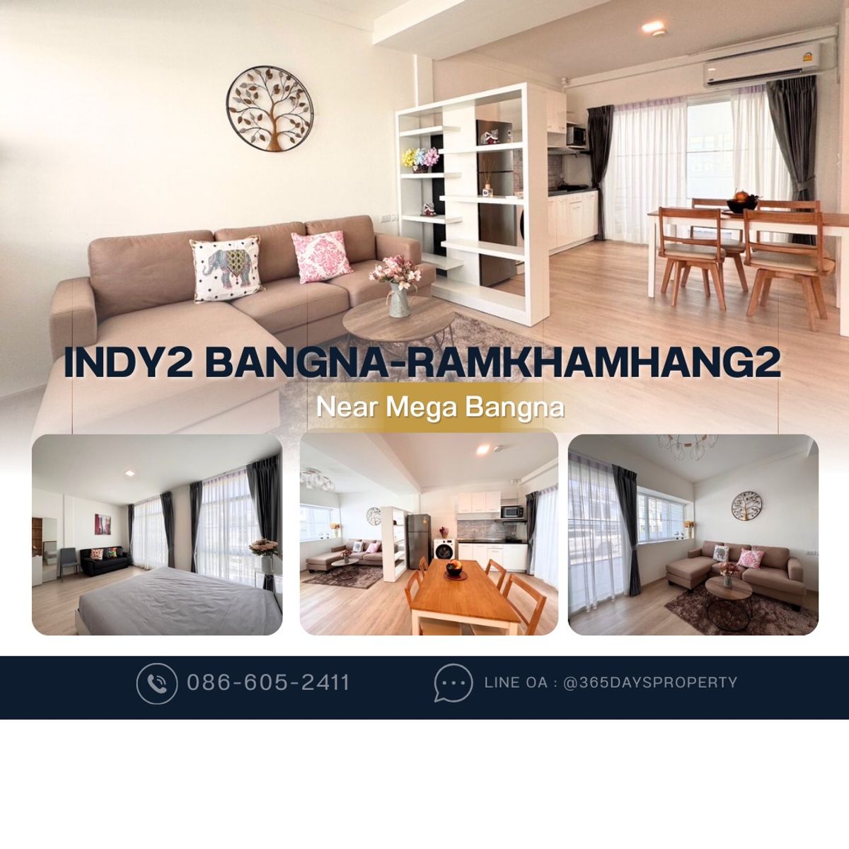 ให้เช่าทาวน์โฮมบางนา แบริ่ง ลาซาล : 💥ForRent💥Indy2 Bangna Ramkhamhang2 🏡 Near Mega Bangna, D-PREP, Verso ‼️ Ready to move in ‼️  Fully Furnished ✨