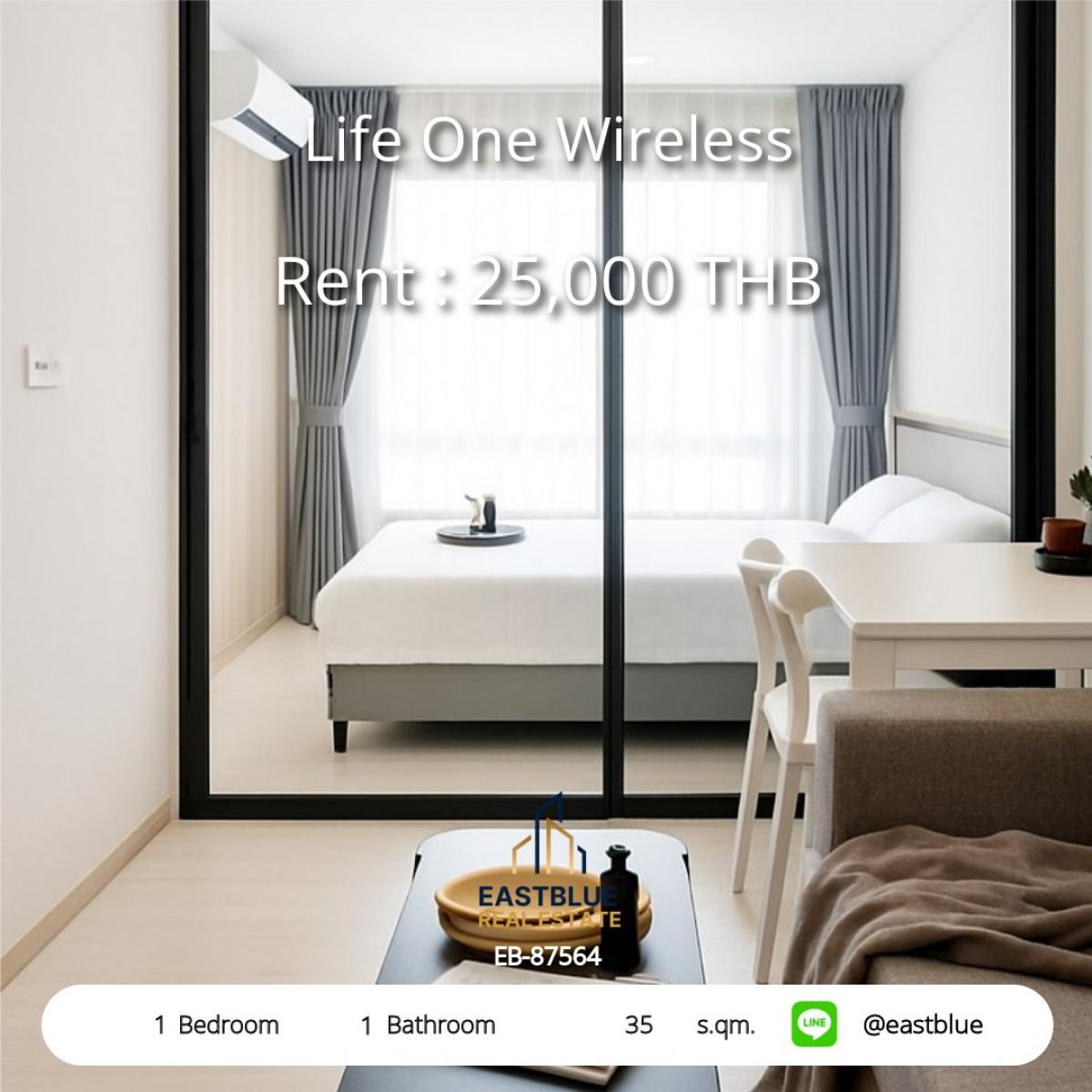 For RentCondoWitthayu, Chidlom, Langsuan, Ploenchit : คอนโด Life One Wireless 1 ห้องนอน ใกล้ BTS พร้อมอยู่ 35 ตร.ม. 
เช่าเพียง 25,000 บาท/เดือน วิวสวน พร้อมสิ่งอำนวยความสะดวกครบ!