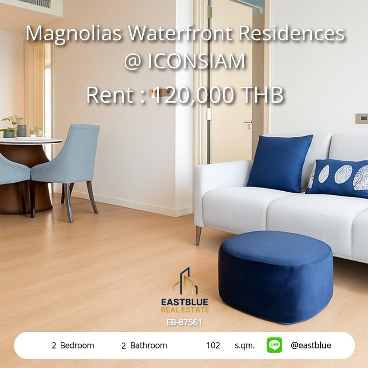 ให้เช่าคอนโดวงเวียนใหญ่ เจริญนคร : หรูหราริมแม่น้ำ! 2 ห้องนอน ที่ Magnolias Waterfront Residences 
เช่าเพียง 120,000 บาท/เดือน ใกล้ BTS ICONSIAM เริ่มชีวิตสุดพิเศษวันนี้!