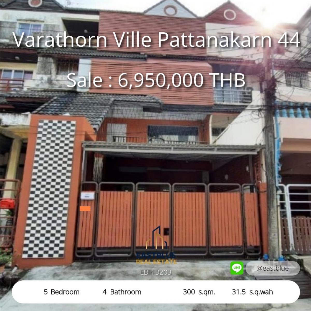 For SaleTownhomeLadkrabang, Suwannaphum Airport : Luxury house, 5 bedrooms, area 300 sq m., at Phatthanakan. 
Luxury 5-Bedroom House, 300 sqm in Pattanakarn – Rent 35K, Buy 6.95M THB
