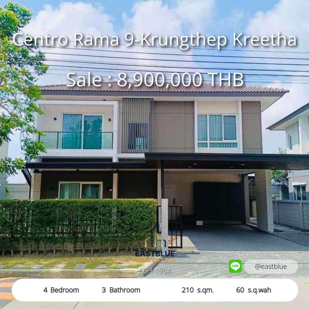 For SaleHouseLadkrabang, Suwannaphum Airport : Single house Centro Rama 9, 4 bedrooms, ready to move in. Centro Rama 9-Krungthep Kreetha 4 Beds Ready to Move In