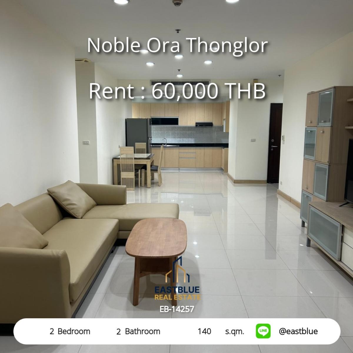 For RentCondoSukhumvit, Asoke, Thonglor : Luxurious in Thonglor! 2 bedrooms, size 140 sq.m. only 60,000 Baht/monthNear BTS Thong Lo with complete facilities at Noble Ora Thonglor!
