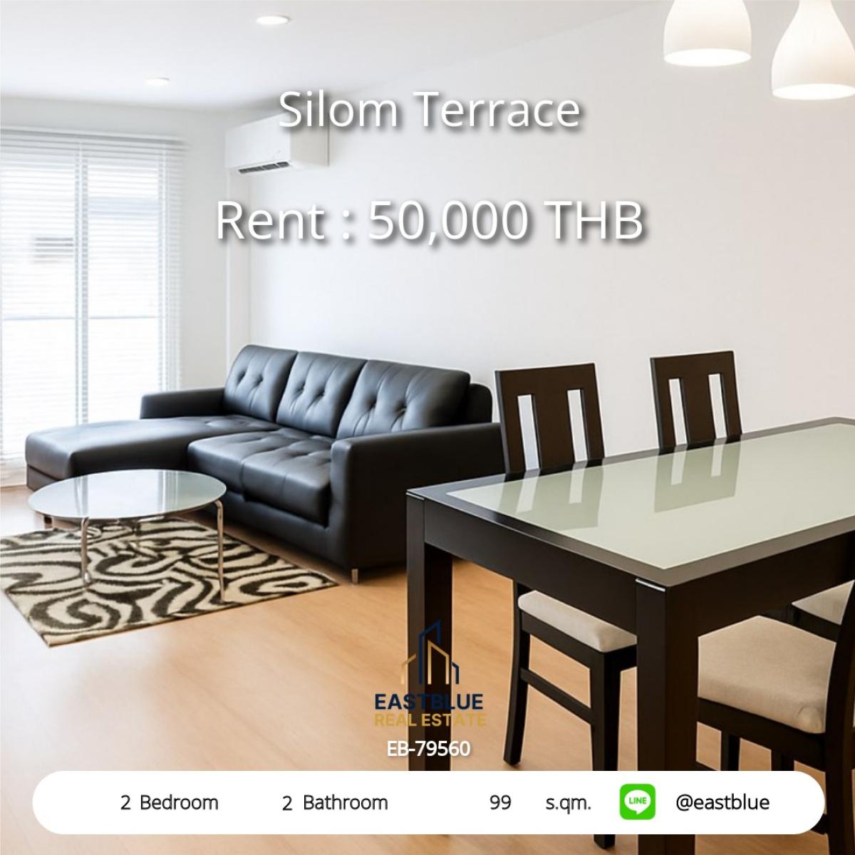 For RentCondoSilom, Saladaeng, Bangrak : Rent a condo at Silom Terrace in the heart of Sathorn, 2 bedrooms, 99 sq.m.Near BTS/MRT Sala Daeng, only 50,000 baht/month!