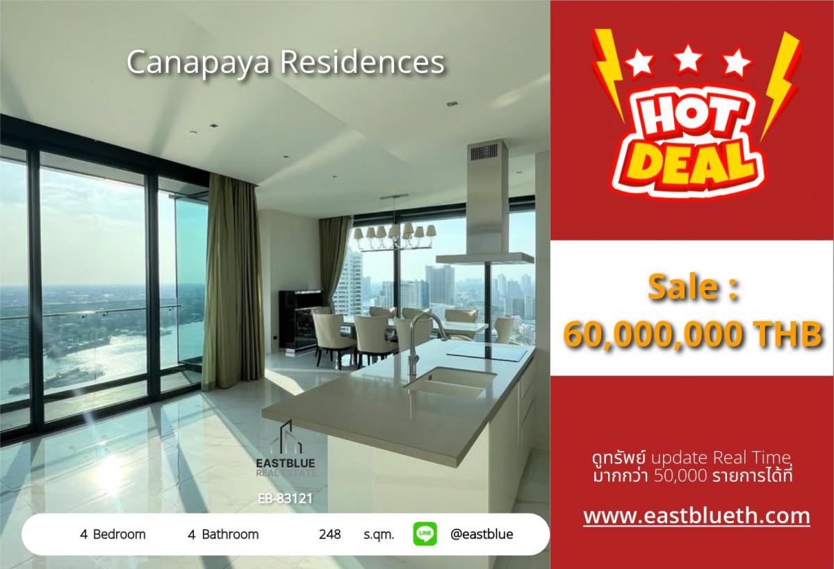 ขายคอนโดพระราม 3 สาธุประดิษฐ์ : 28/01/2026, รวมค่าโอนหรูหราบนแม่น้ำเจ้าพระยา! 
4 ห้องนอน ตกแต่งครบ ที่ Canapaya Residences 60 ล้านเท่านั้น!