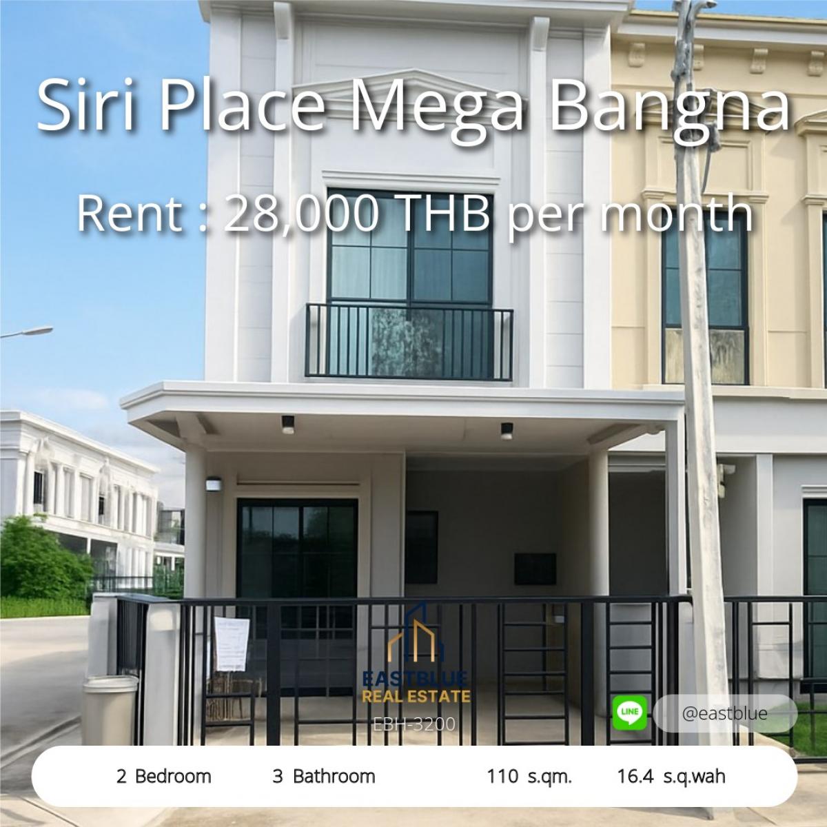 For RentTownhomeBangna, Bearing, Lasalle : Luxury townhome near Mega Bangna, 2 bedrooms, ready to move in, monthly 28,000 baht. Luxury Townhome near Mega Bangna, 2 Beds Ready to Move In, Rent 28,000 THB/month