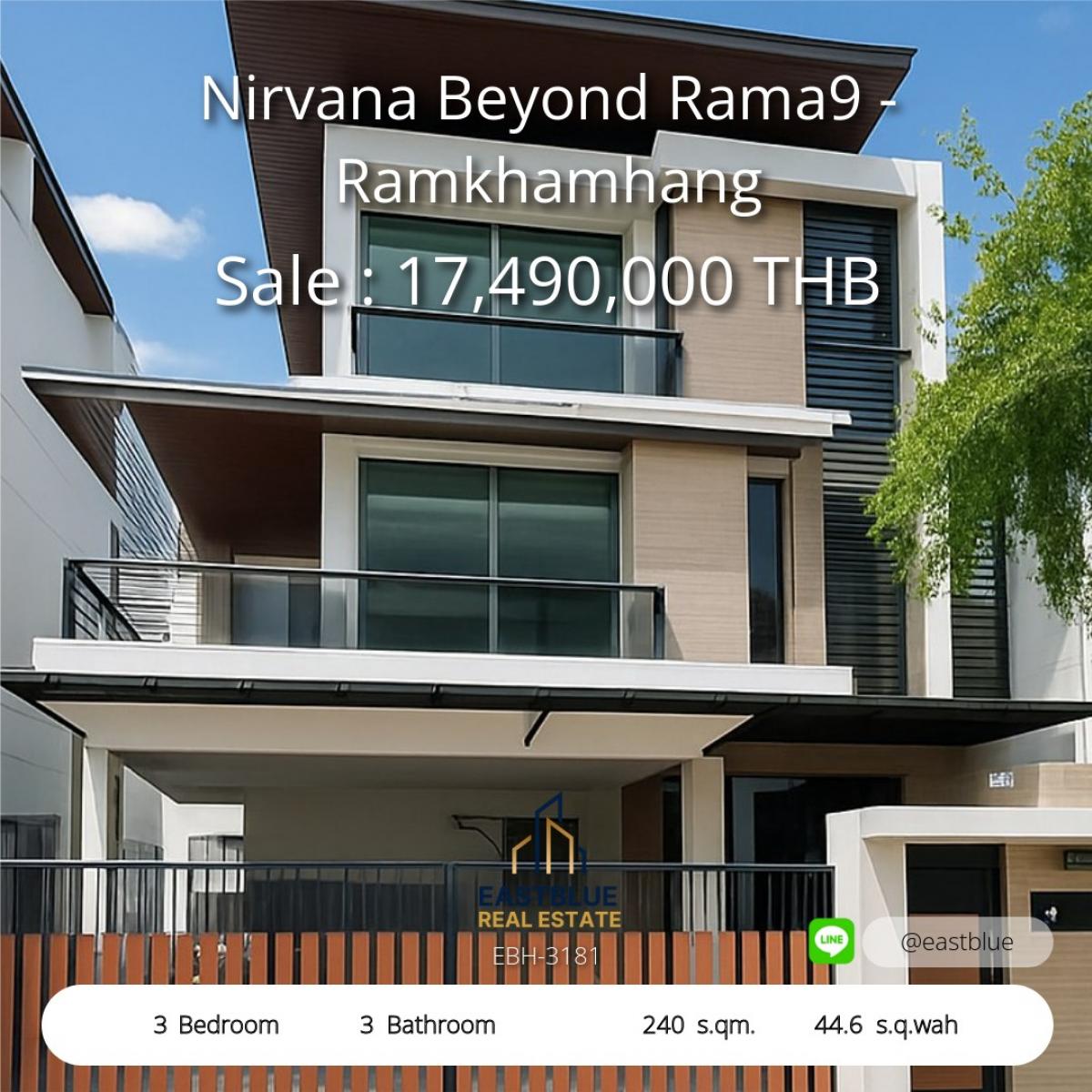 For SaleHousePattanakan, Srinakarin : Single house Nirvana Beyond Rama 9 - Ramkhamhaeng, prime location, extremely convenient travel. Nirvana Beyond Rama 9 - Ramkhamhang: Prime Location, Easy Commute House with 3 bedrooms, 3 bathrooms, fully furnished, price 18.9 million. 3 Bed 3 Bath Ful