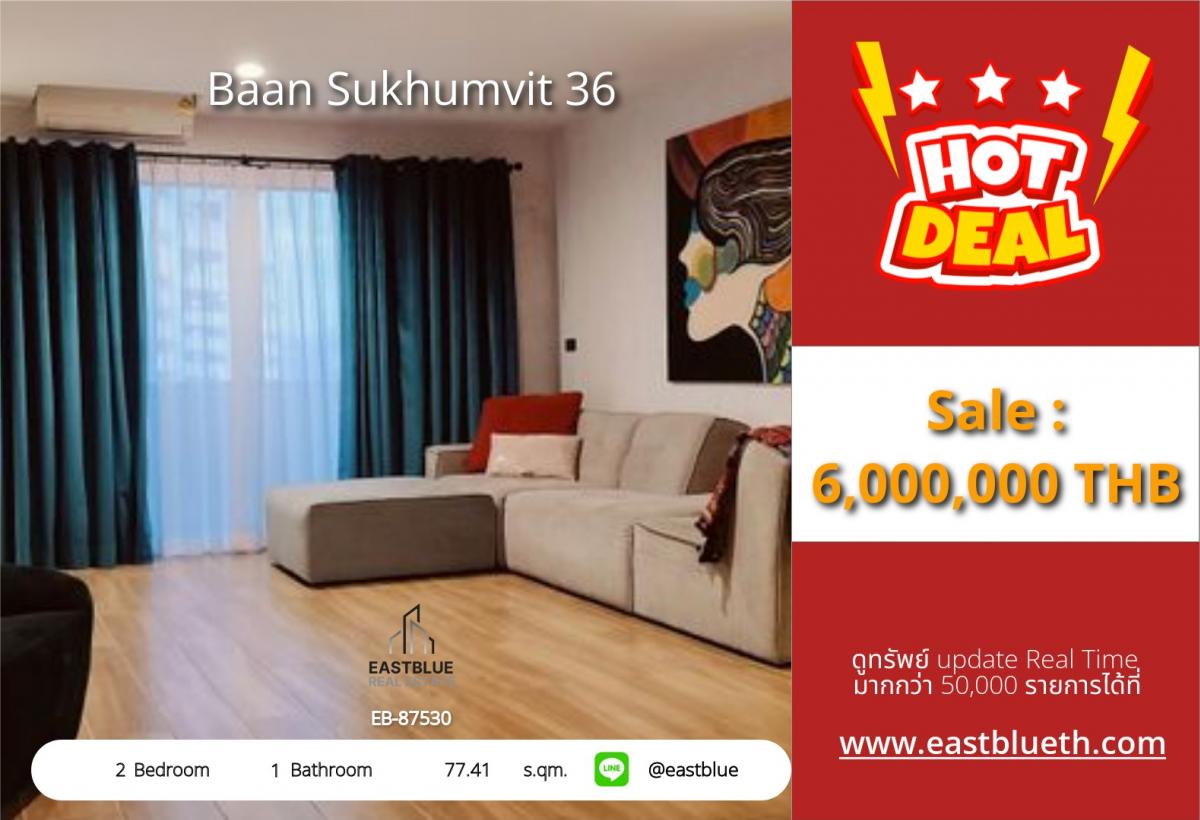 For SaleCondoKhlongtoei, Kluaynamthai : Luxury condo in the heart of Thonglor! 2 bedrooms, size 77 sq.m. for only 6 million THB.
Thonglor BTS station is easily accessible, with complete facilities.