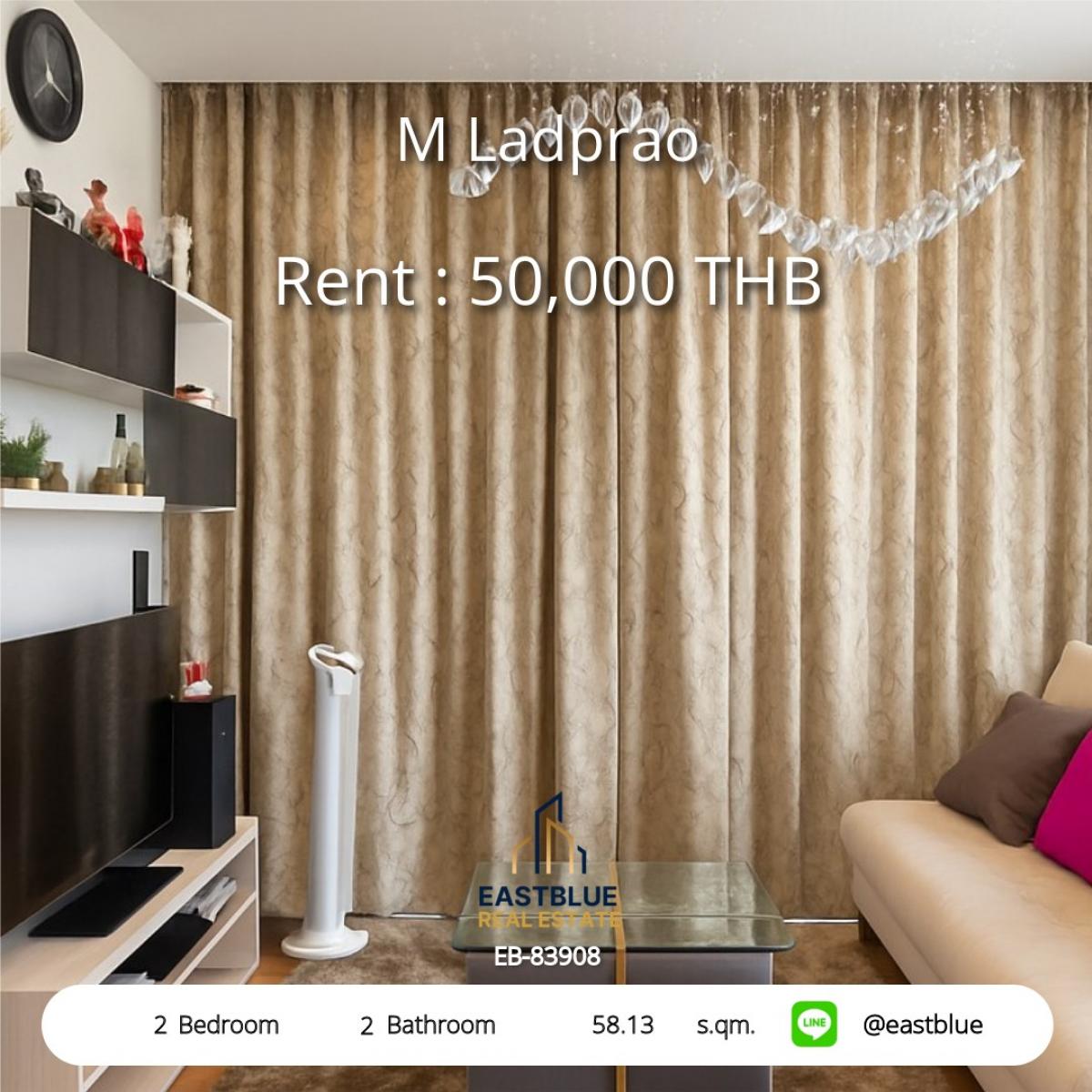 For RentCondoLadprao, Central Ladprao : Rent a luxury condo M Ladprao 2 bedrooms near BTS/MRT
Price 50,000 Baht/month with complete facilities!