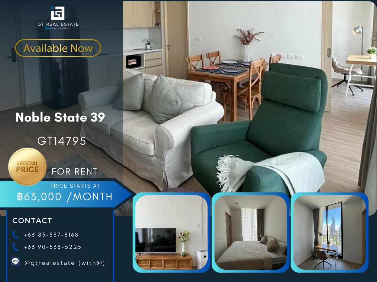 For RentCondoSukhumvit, Asoke, Thonglor : NOBLE State 39 Condo is convenient to travel near the BTS Skytrain. There is a beautiful room shuttle, complete furniture ready !!