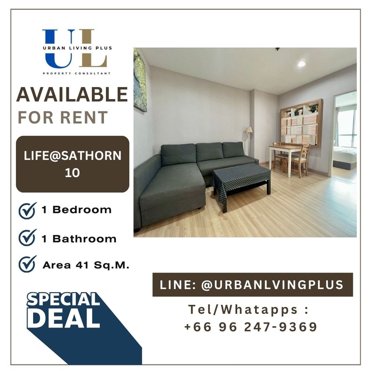 For RentCondoSathorn, Narathiwat : ( UL2508113 ) Tel/Line 096-2479369,  FOR RENT LIFE@SATHORN SOI 10 1 bedroom , 1 bathroom , Nice room , Ready to move in 💥💥