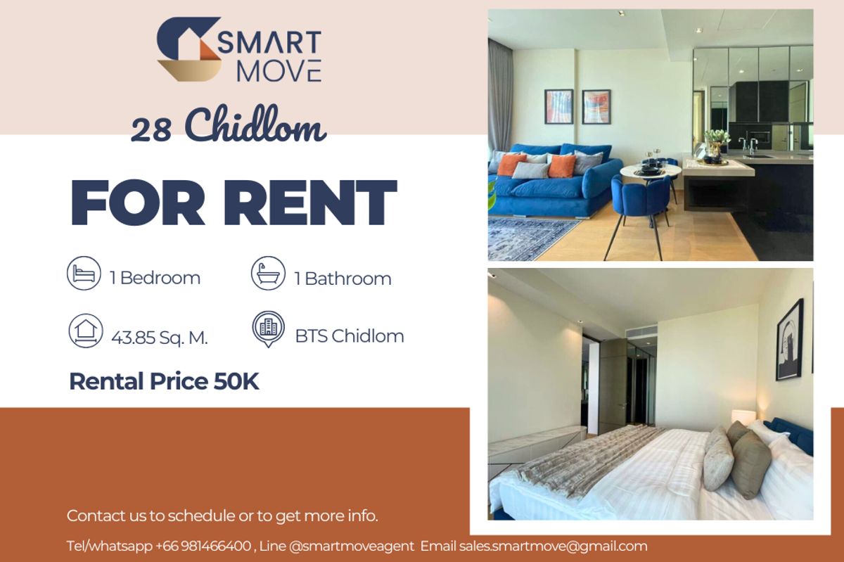 For RentCondoWitthayu, Chidlom, Langsuan, Ploenchit : 🔥 For Rent !! high floor 34++, Spacious room, Good location  !! 🔥 Code C20250900077..........28 Chidlom, 1 bedroom, 1 bathroom, furnished, ready to move in 📣📣