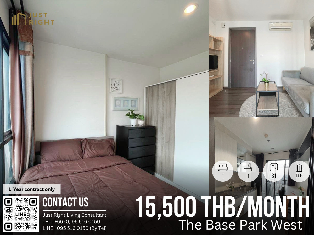 For RentCondoOnnut, Udomsuk : The Room ready to viewing and move in 30.10.2025  For rent, The Base Park West 31*sq.m., 1 bedroom, 1 bathroom, 3x floor, Full furnish Special price only 15,500 baht/month, 1 year contract only  *Chinese Below* 