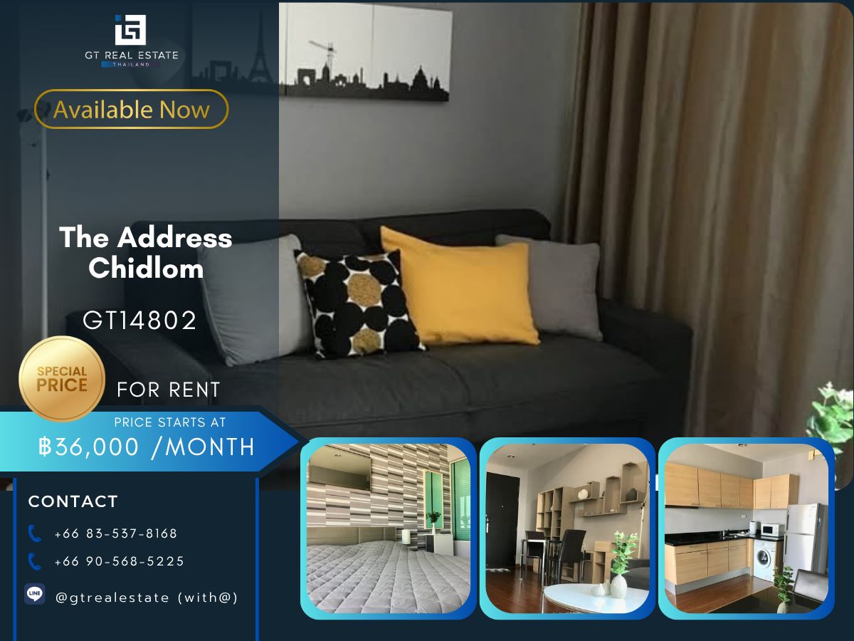 For RentCondoWitthayu, Chidlom, Langsuan, Ploenchit : The Address Chidlom condo is convenient to travel near the BTS Skytrain. There is a beautiful shuttle room, complete furniture, ready !!