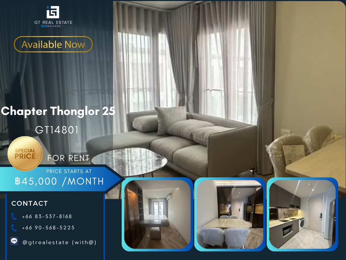 For RentCondoSukhumvit, Asoke, Thonglor : Condo Chapter Thonglor 25 is convenient to travel with a beautiful room, complete furniture ready !!