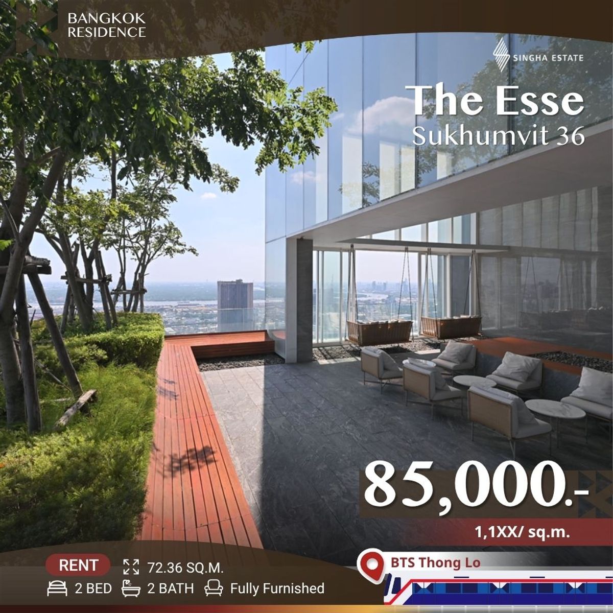 ให้เช่าคอนโดสุขุมวิท อโศก ทองหล่อ :  The Esse Sukhumvit 36 ✨ ยูนิตสุด Luxury 💎 ติด BTS ทองหล่อ 