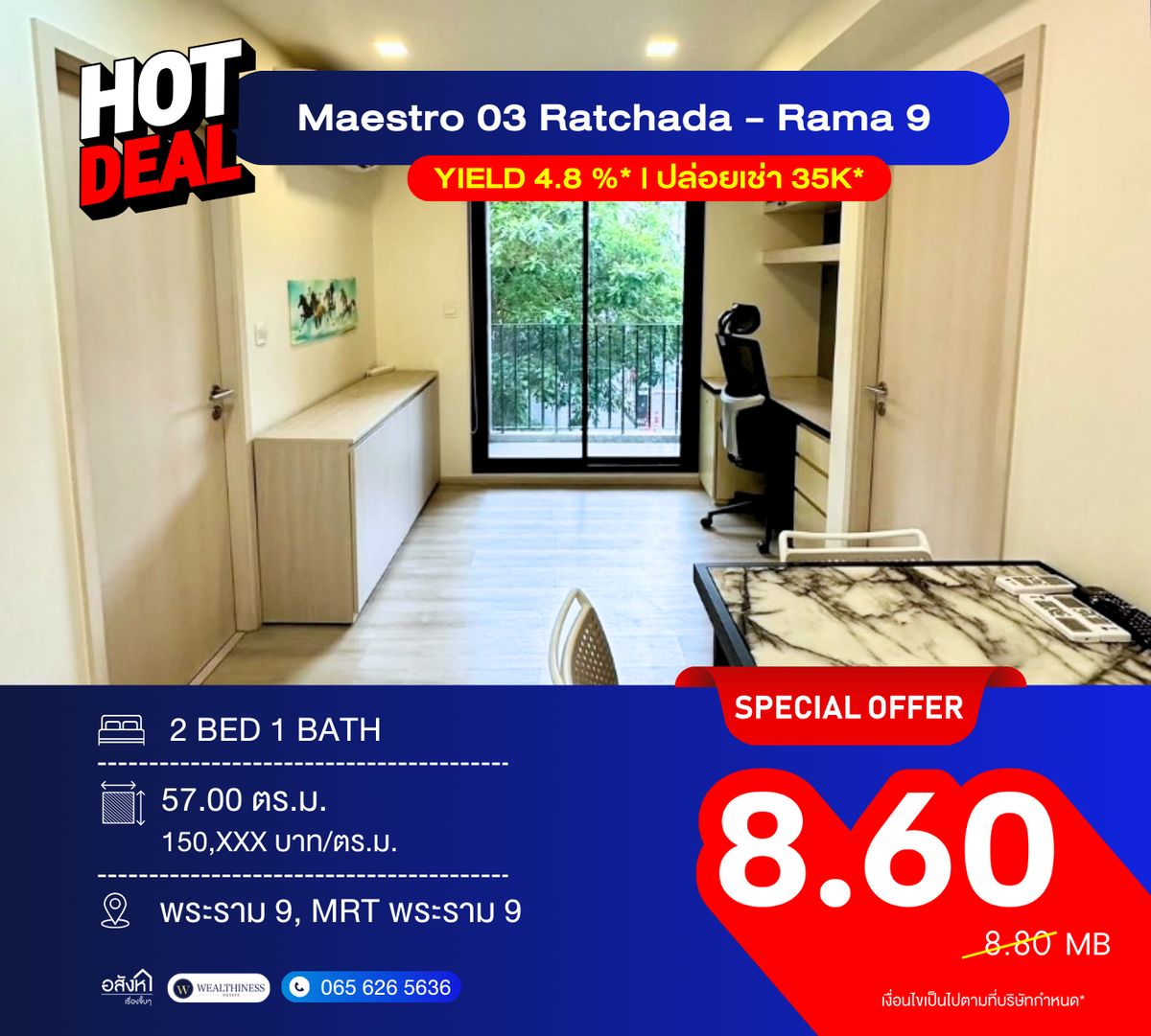 For SaleCondoRama9, Petchburi, RCA : Maestro 03 Ratchada–Rama 9 📞 092-690-5445 Urgent Sale! 2 Bedrooms, 57 sq.m., only 600 m. to MRT Pet-Friendly in the Heart of Rama 9