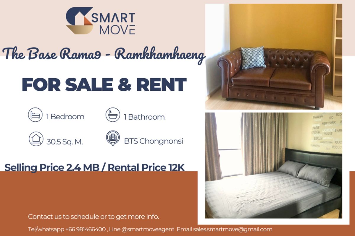 CondoRama9, Petchburi, RCA : 🔥 For Sale - Rent !!🔥 high floor 18++ ,🔥 Code C20230206994......The Base Rama9 - Ramkhamhaeng, 1 bedroom, 1 bathroom, furnished, ready to move in, Special Deal!!📣📣