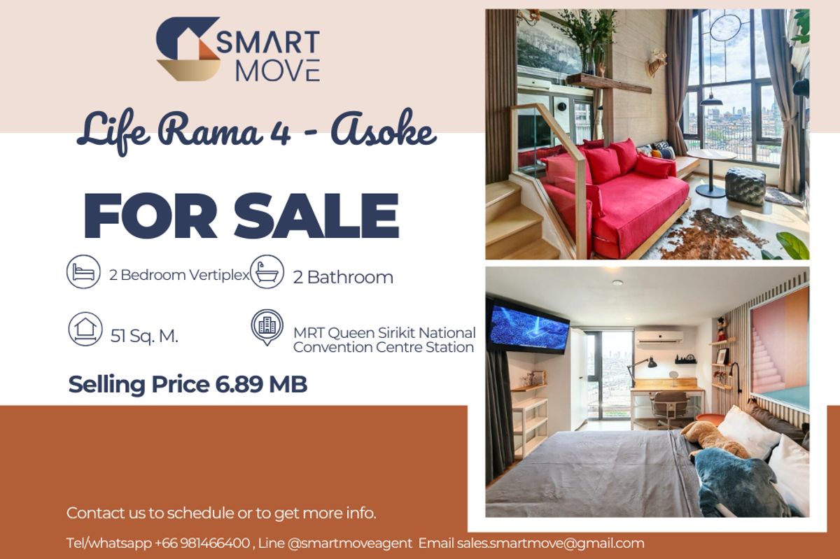For SaleCondoKhlongtoei, Kluaynamthai : 🔥 For Sale !! modern style, rare item!!🔥 Code C20250900089.......Life Rama 4 - Asoke, 2 bedroom, 2 bathroom  Vertiplex, furnished, Special Deal!!📣📣