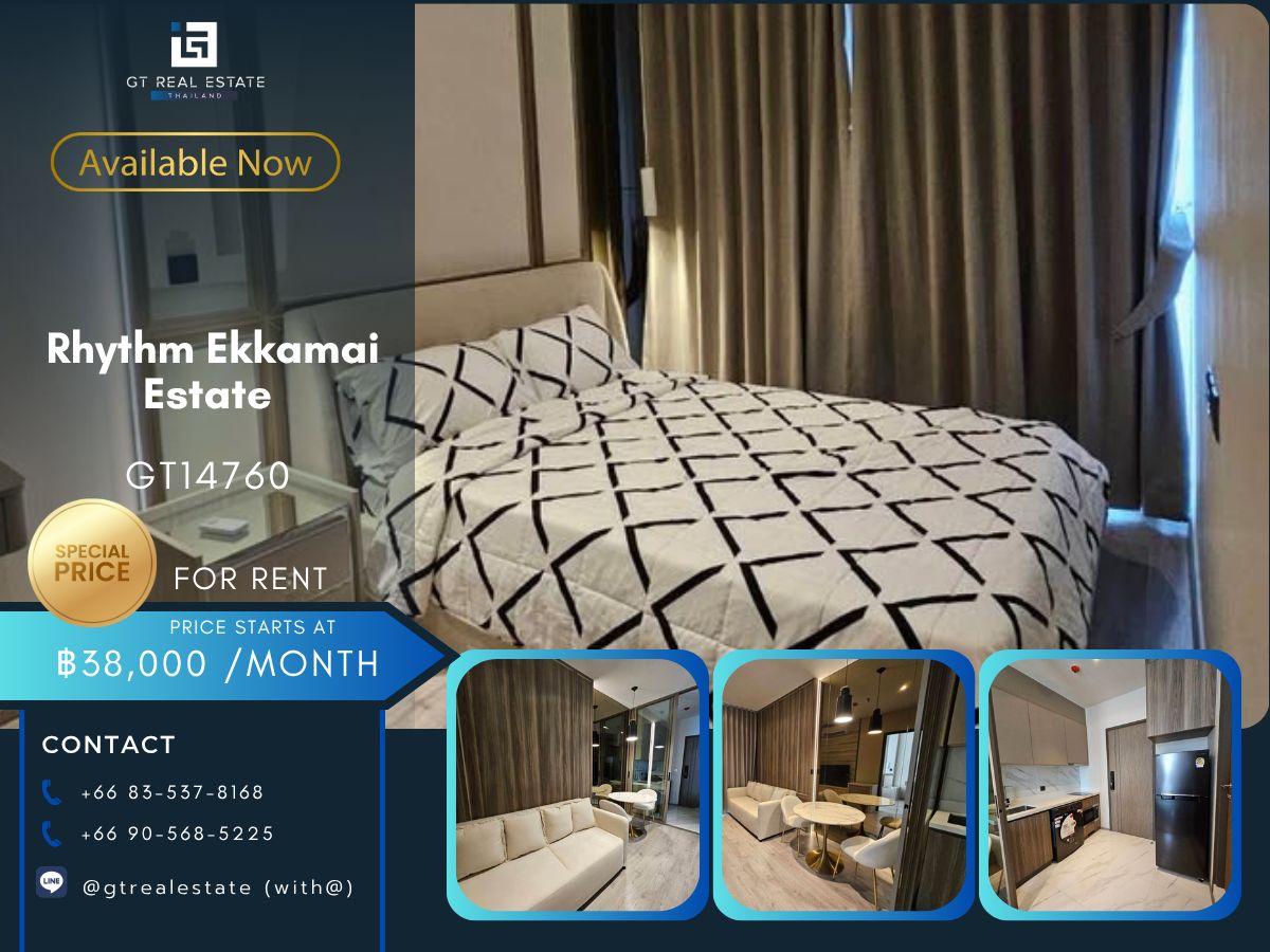 For RentCondoSukhumvit, Asoke, Thonglor : RHYTHM EKKAMAI ESTATE Condo is convenient to travel near the BTS train. There is a beautiful shuttle room, complete furniture ready !!