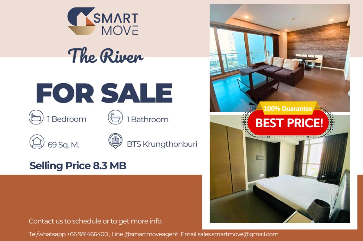 For SaleCondoWongwianyai, Charoennakor : 🔥 Sale with tenant !! city view, North Facing!!🔥 Code C20221206484.......The River, 1 bedroom, 1 bathroom , furnished, Special Deal!!📣📣