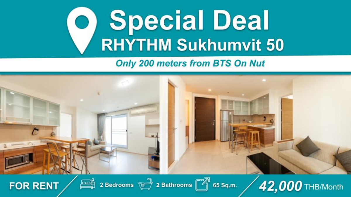 ให้เช่าคอนโดอ่อนนุช อุดมสุข : (ปล่อยเช่า) คอนโด RHYTHM สุขุมวิท 50 I 2-BR ห้องสวย ราคาดี เฟอร์+เครื่องใช้ไฟฟ้าครบ ใกล้ 🚆 BTS อ่อนนุช																									