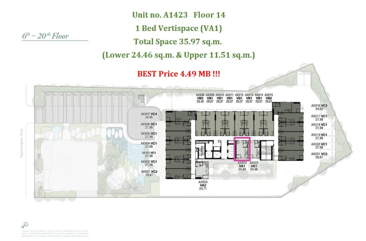 Sale DownCondoKasetsart, Ratchayothin : Very good price !!! - 1 Bed Vertispace (VA1) Floor 14