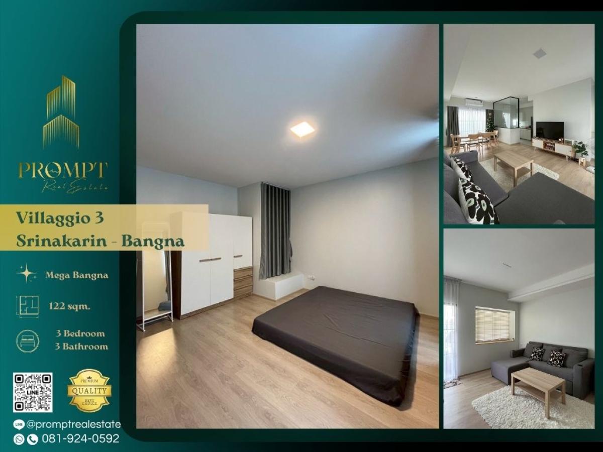 For RentHouseBangna, Bearing, Lasalle : UV01866 - Villaggio 3 Srinakarin - Bangna :  วิลลาจจิโอ 3 ศรีนครินทร์ - บางนา - Mega Bangna, International School (SISB / TCIS / Concordian), Suvarnabhumi Airport