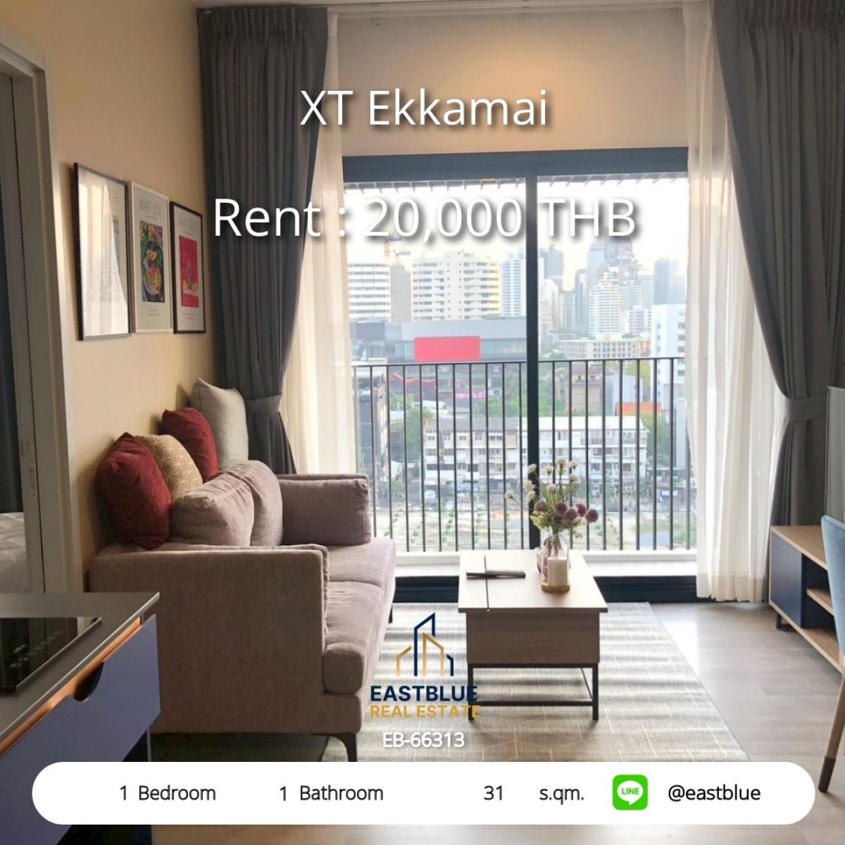 For RentCondoSukhumvit, Asoke, Thonglor : ชีวิตหรูใกล้ BTS เอกมัย! 
1 ห้องนอน 31 ตร.ม. เพียง 20,000 บ./เดือน ที่ XT Ekkamai