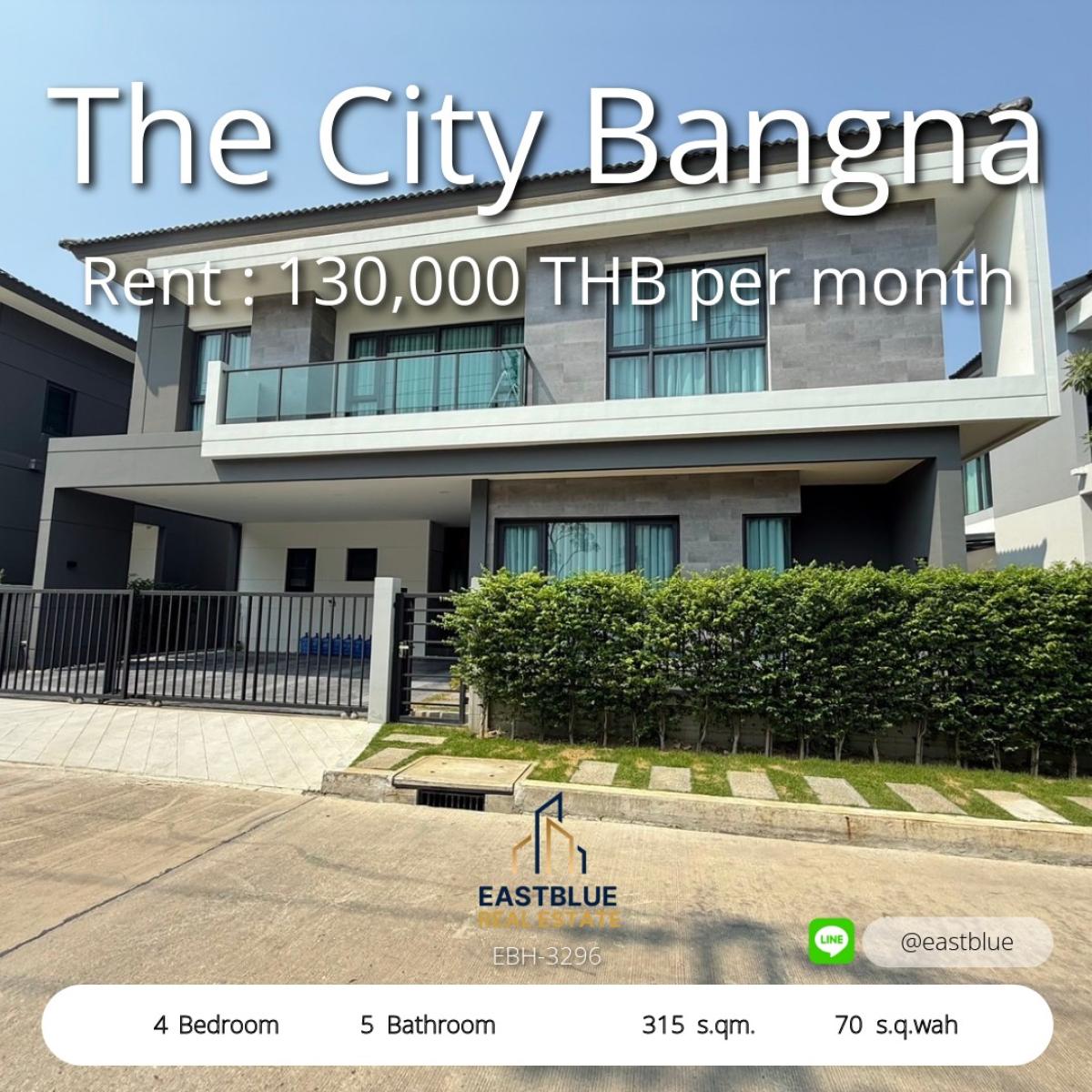 For RentHouseBangna, Bearing, Lasalle : บ้านหรู 4 ห้องนอน ติดเมืองบางนา 130,000 บาท/เดือน 
Luxury 4-Bedroom House in The City Bangna for 130,000 THB/Month