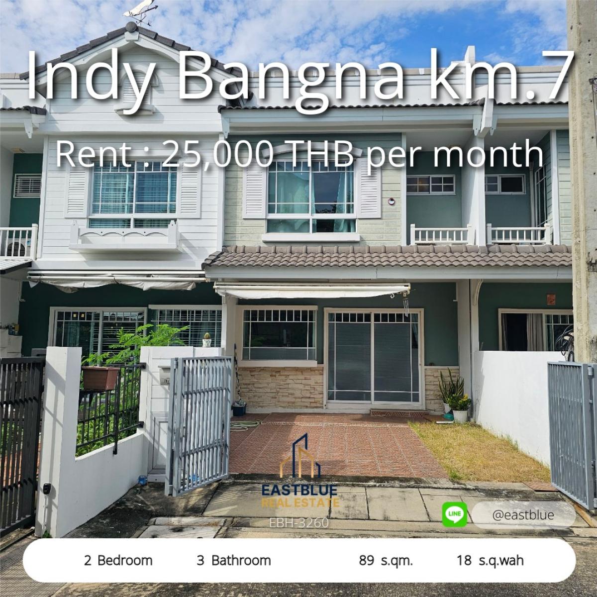 For RentTownhomeBangna, Bearing, Lasalle : บ้านสวย 2 ห้องนอน ทำเลดี Indy Bangna กม.7 เช่าแค่ 25,000 บาท/เดือน! 
Beautiful 2-Bedroom House at Indy Bangna km.7, Rent Only 25,000 THB/Month!