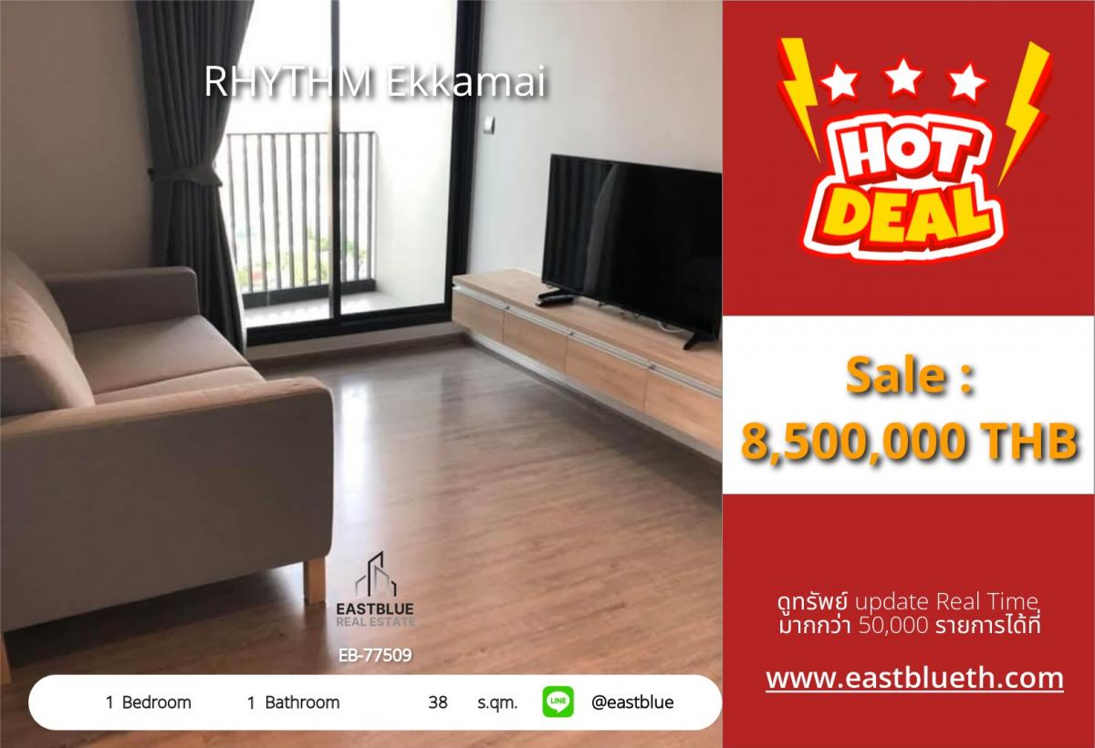 For SaleCondoSukhumvit, Asoke, Thonglor : Actual price includes expenses: Condo RHYTHM Ekkamai, 1 bedroom, near BTS Ekkamai, only 8.5 million. 
Convenient life With a swimming pool, fitness center and rooftop garden!
