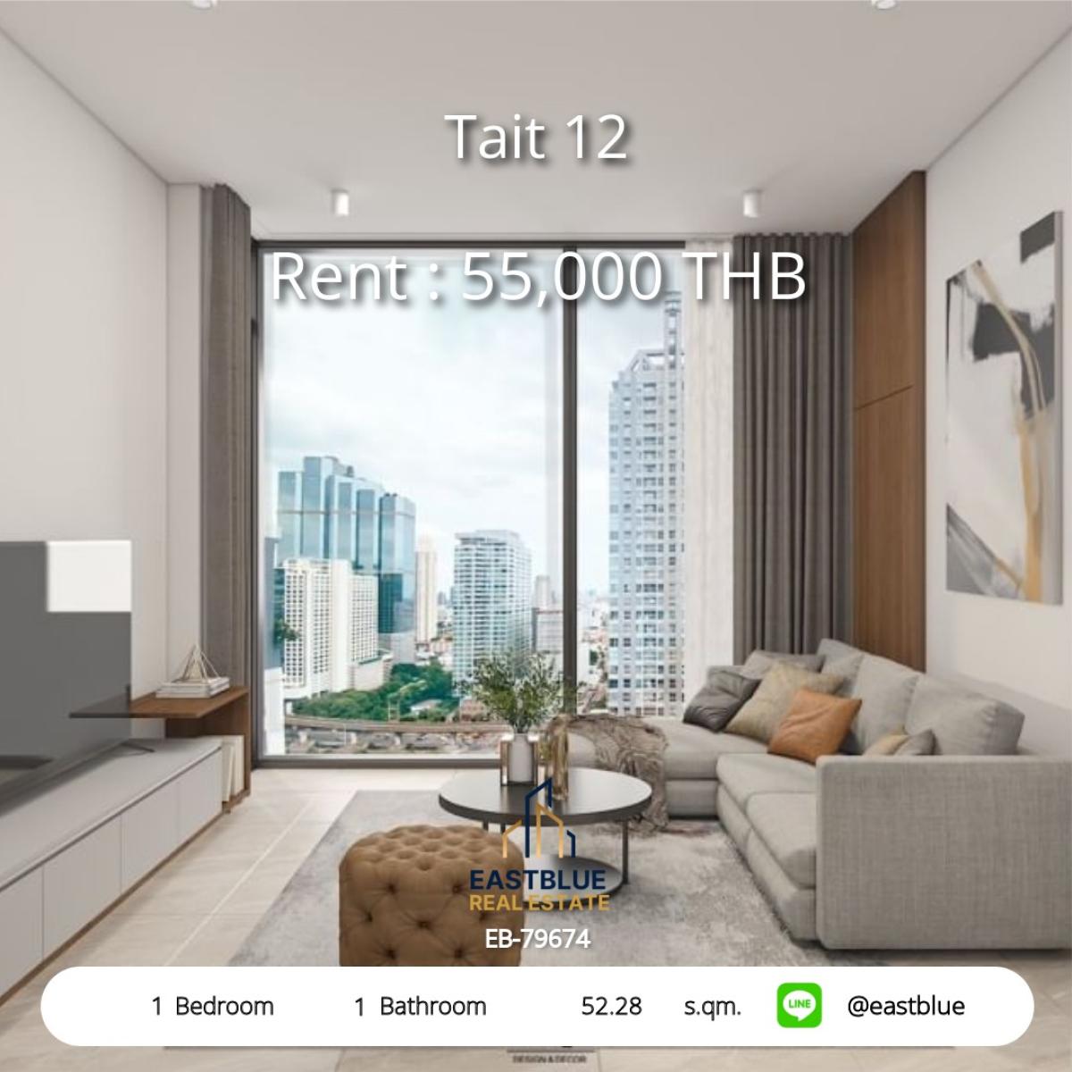 For RentCondoSathorn, Narathiwat : For rent Tait 12, beautiful condo, 1 bedroom, near BTS Saint Louis. 
Price 55,000 baht/month with complete amenities!