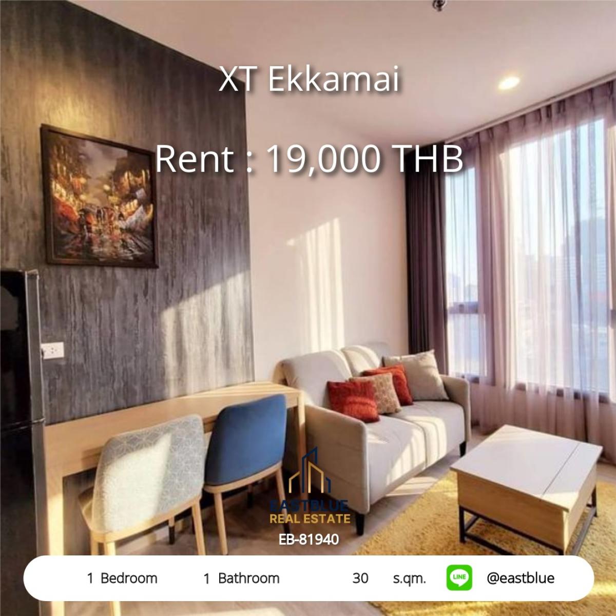 For RentCondoSukhumvit, Asoke, Thonglor : Rent XT Ekkamai 1 bedroom near Ekkamai BTS for only 19,000 baht/month
Condo with swimming pool, fitness center, and complete facilities!